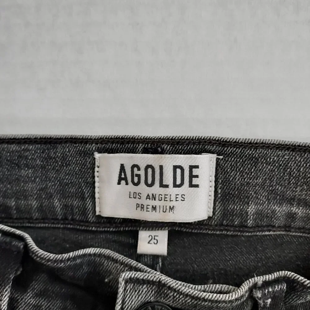 Agolde Sophie Hi Rise Skinny Raw Hem Washed Black/Gray Jeans Size 25